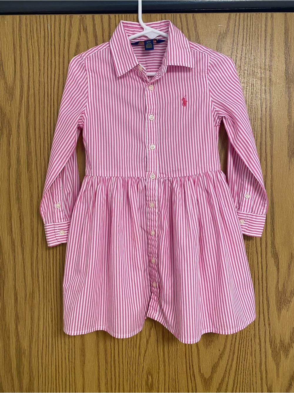 Ralph Lauren Pink & White Striped Cotton Shirt Dress for Kids